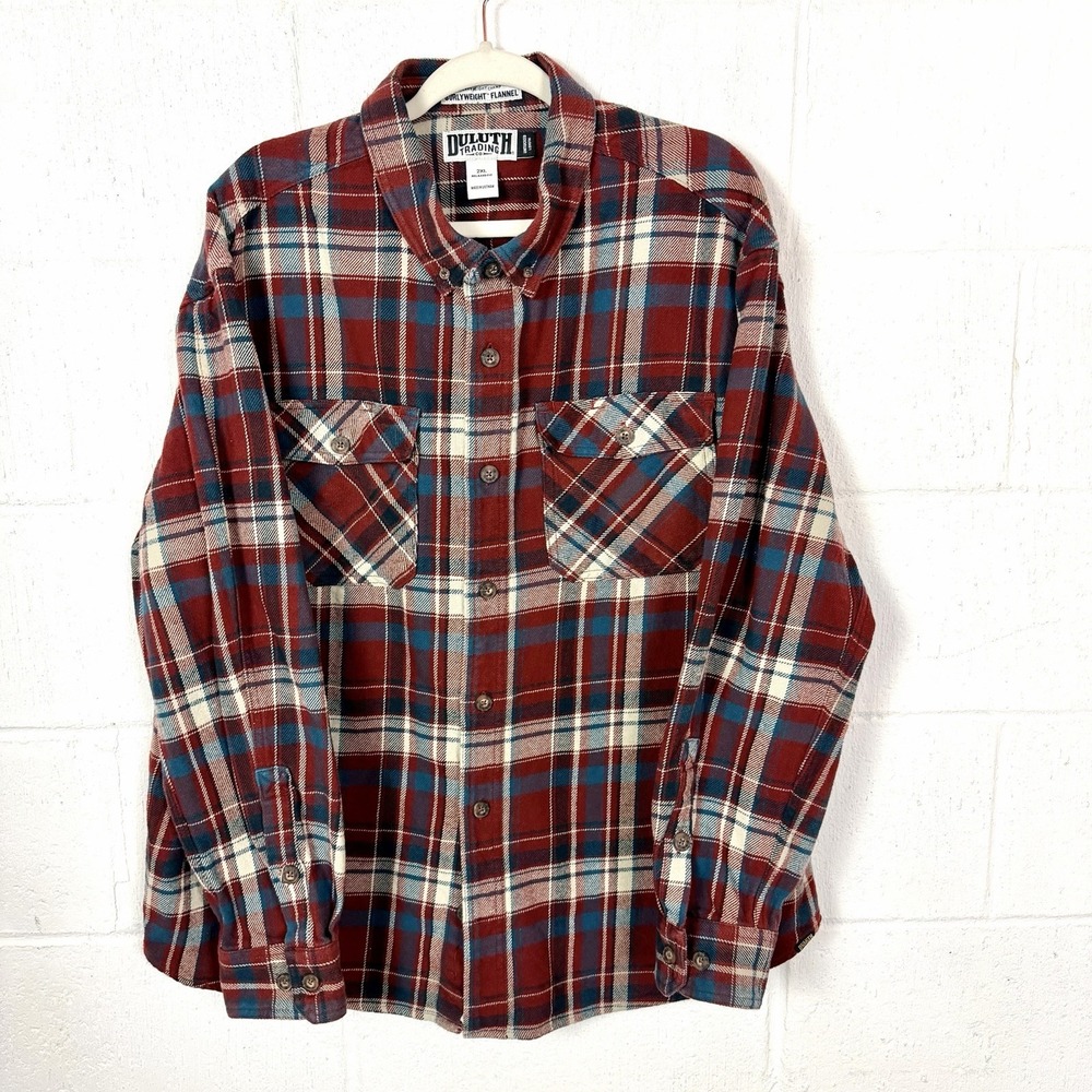 Duluth‎ Burlyweight Flannel Relaxed Fit Untucked Red Plaid Workwear Chore 2XL
